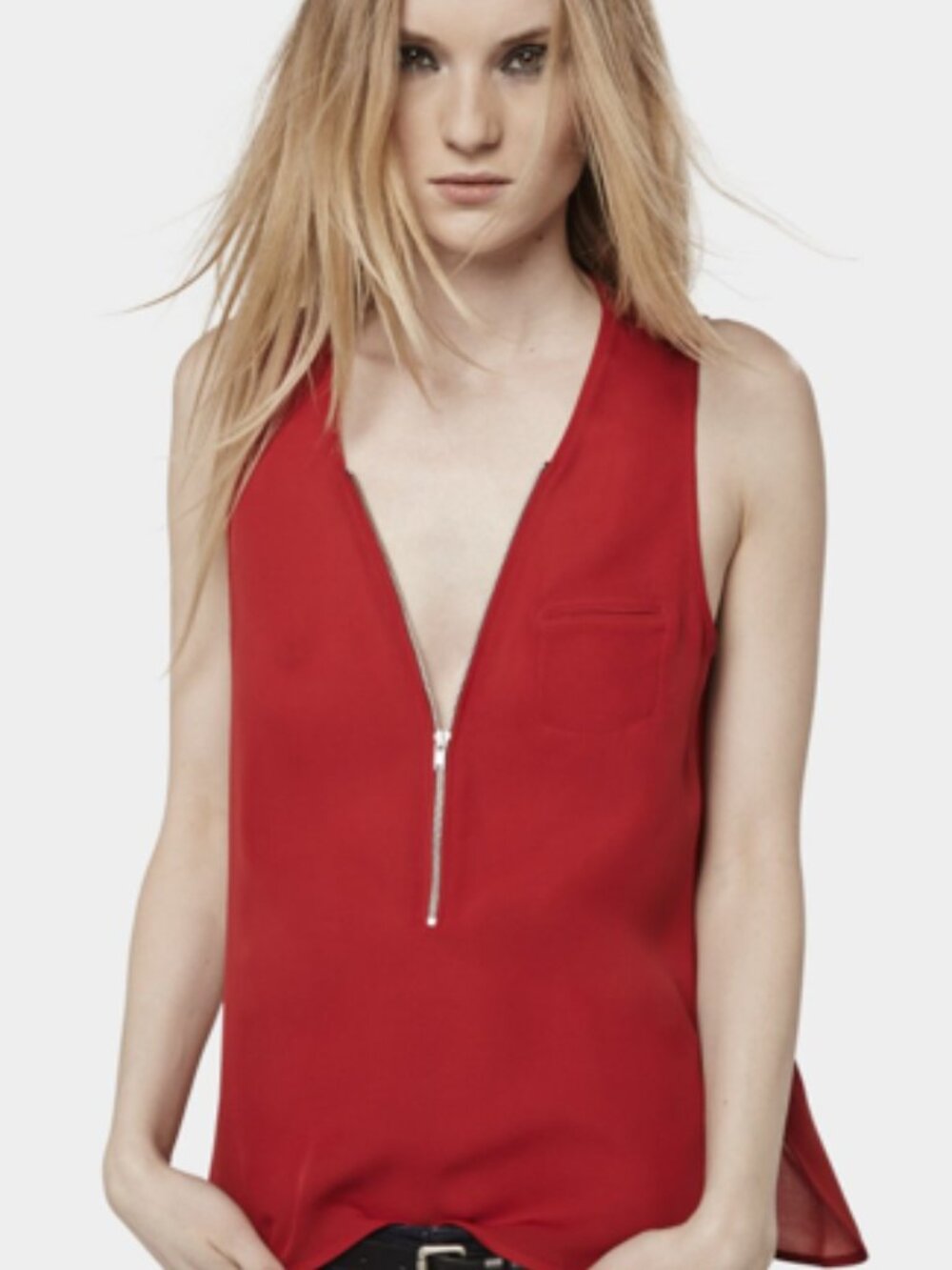 The Kooples Red 100% Silk Zip Front Sleeveless Tank Top Size S